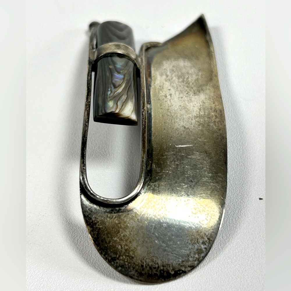 Unique Artisan Vintage Large Sterling Silver 925 heave Abalone Brooch Pin OOAK - Picture 4 of 9